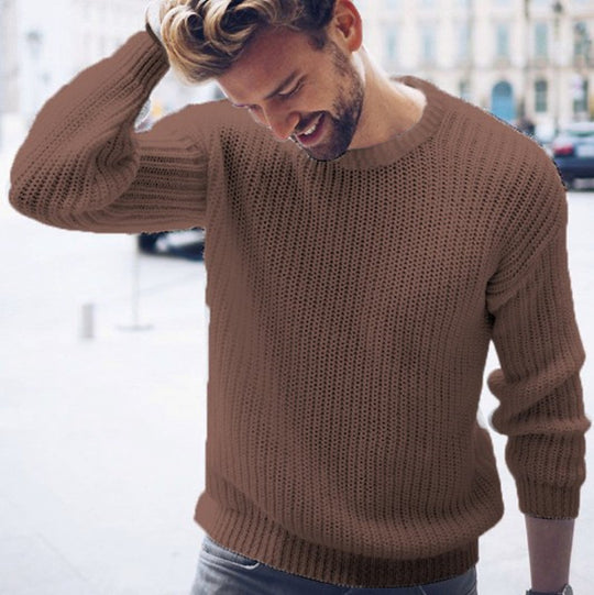 Herren trendiger Strickpullover mit luftiger Struktur und zeitgemäßem Rundhalsausschnitt EB