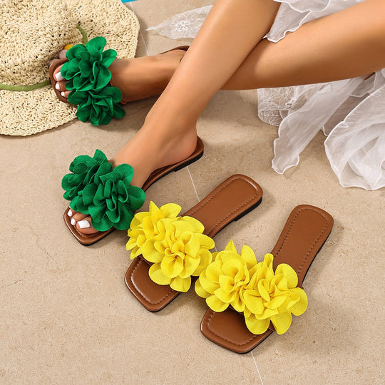 Damen modische Pantoletten mit floralen Applikationen EB