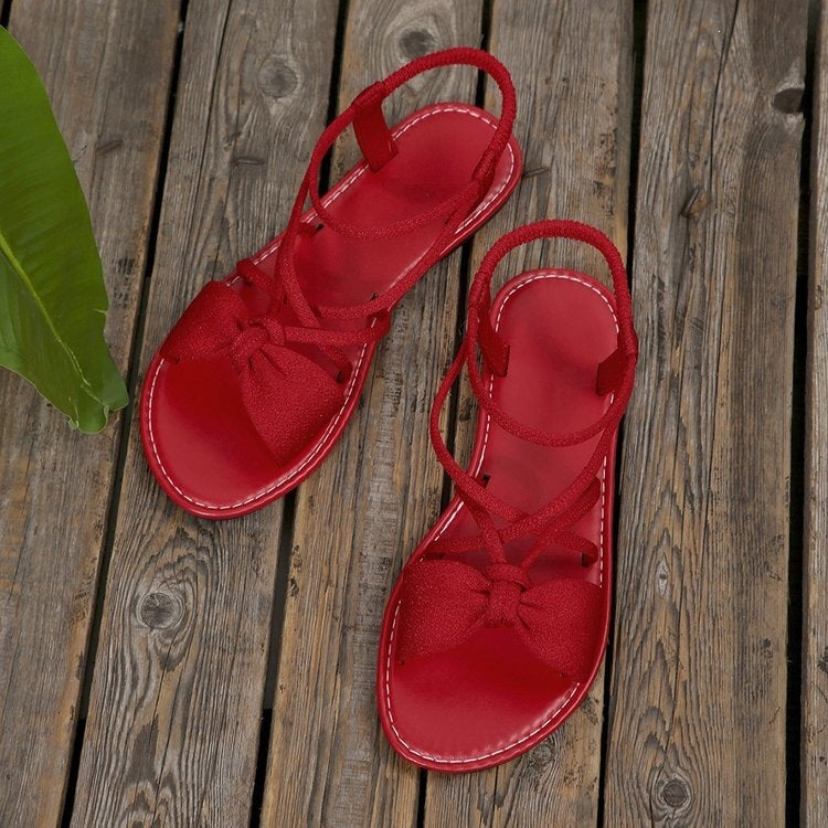 Damen Zarte Römersandalen mit Schleifen-Detail und verstellbaren Schnürriemen EB