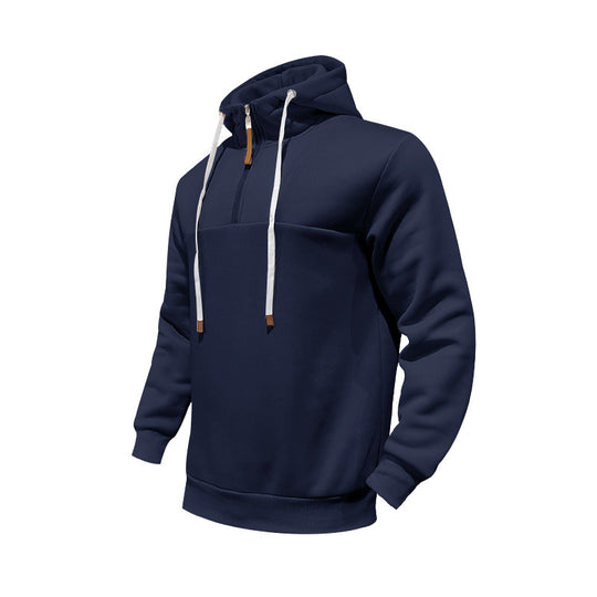 Herren Sportlicher Kapuzenpullover mit halbem Reißverschluss und Kordelzug EB