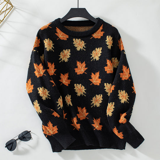 Damen Strickpullover mit strukturiertem Blättermotiv und Rundhalsausschnitt EB
