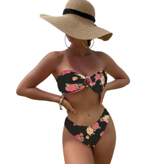 Damen Bandeau-Bikini mit floralem Design EB