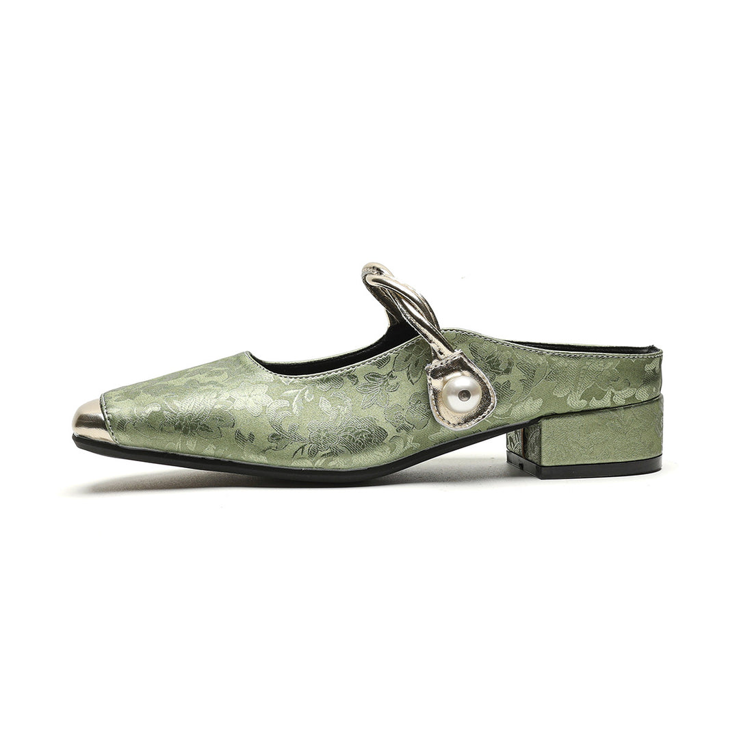 Damen Slingback-Mules mit schimmerndem Stoff und dekorativem Schnallenakzent EB