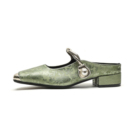 Damen Slingback-Mules mit schimmerndem Stoff und dekorativem Schnallenakzent EB