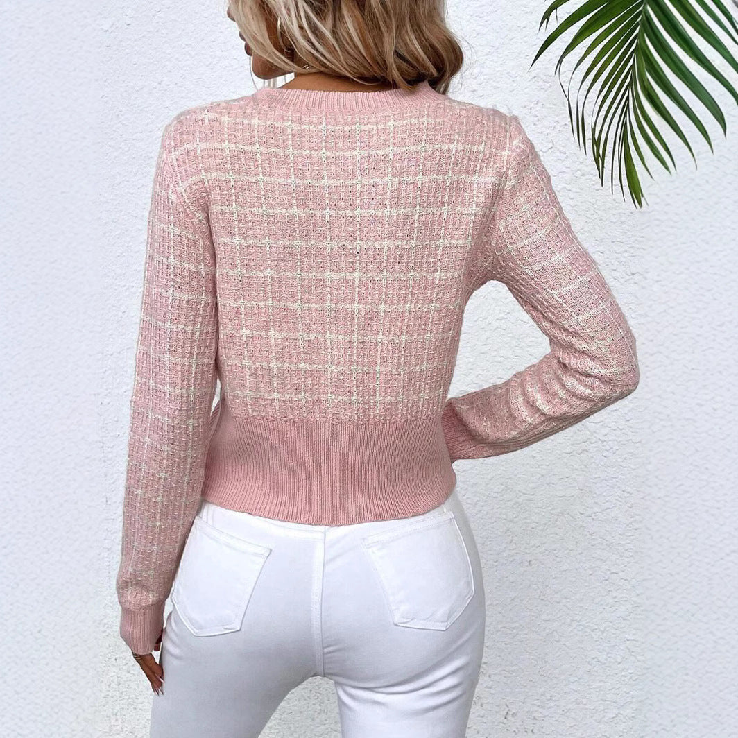 Damen stilvolle Strickjacke mit goldenen Knöpfen EB
