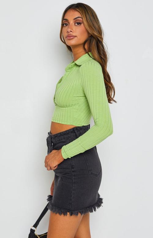 Damen lässiges Cropped Hemd mit V-Ausschnitt und Rippstruktur EB