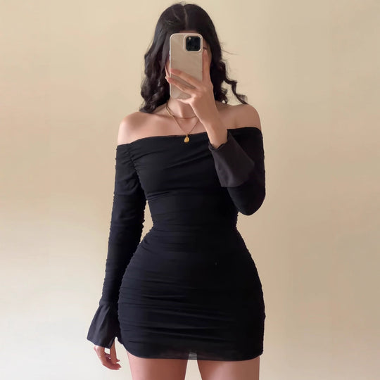 Damen Off-Shoulder Minikleid mit Rüschendetails und figurbetontem Schnitt EB