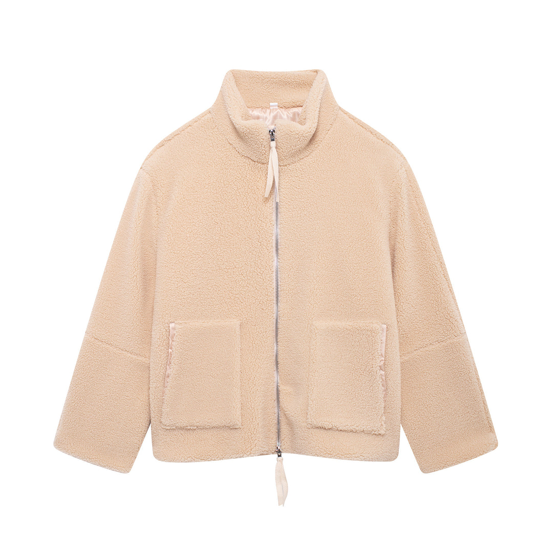 Damen Kuschelige Fleecejacke mit hohe Kragen und praktischen Taschen EB