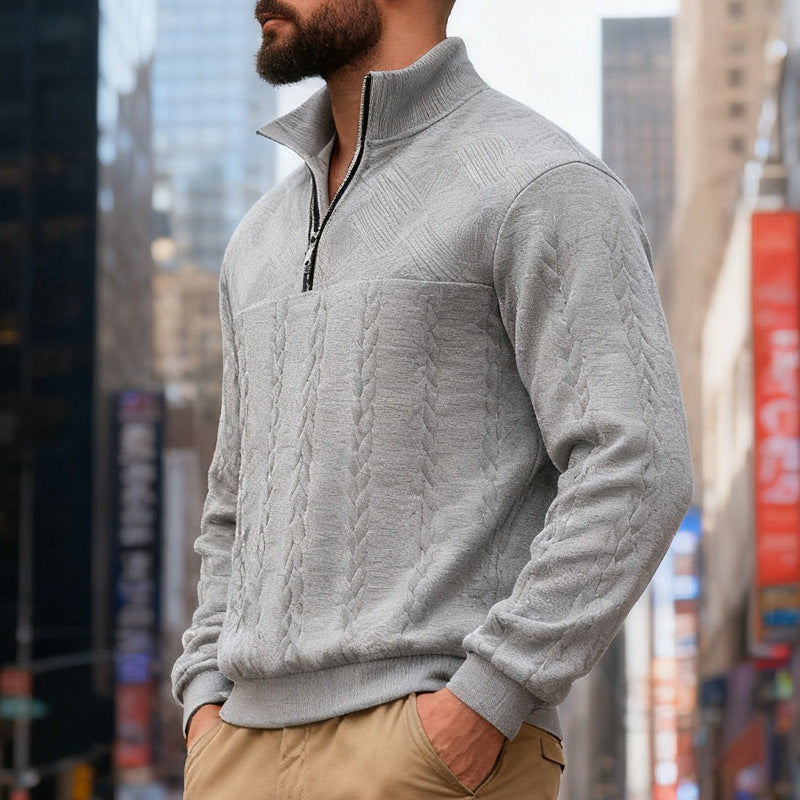 Herren Fleece-Pullover mit hohem Kragen und Reißverschluss EB