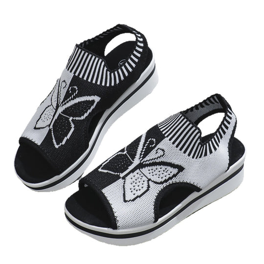 Damen Sportliche Plateau-Sandalen mit modischem Schmetterlingsdesign EB