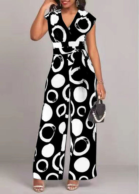 Damen Modischer Jumpsuit mit kurzem Arm und tiefem V-Ausschnitt EB