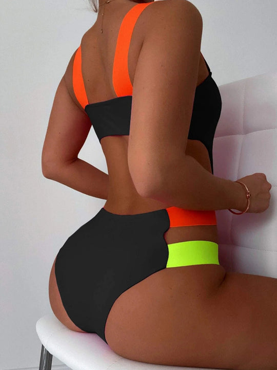 Damen Sportlicher Cut-Out Einteiler Badeanzug EB