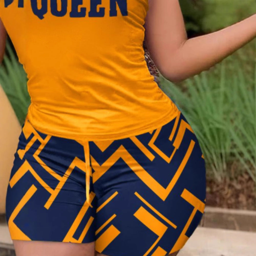 Damen Sportliches Set mit ärmellosem Oberteil und farbenfrohen Shorts EB