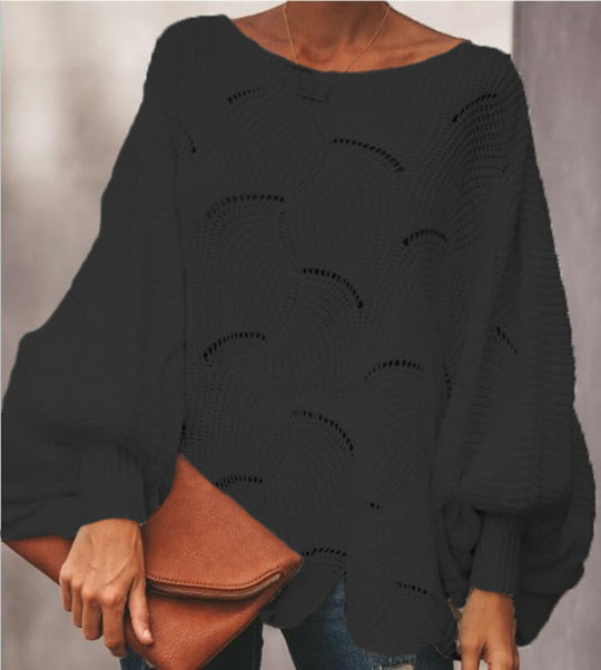 Damen Luftiger Strickpullover mit stilvollem Wellenmuster EB