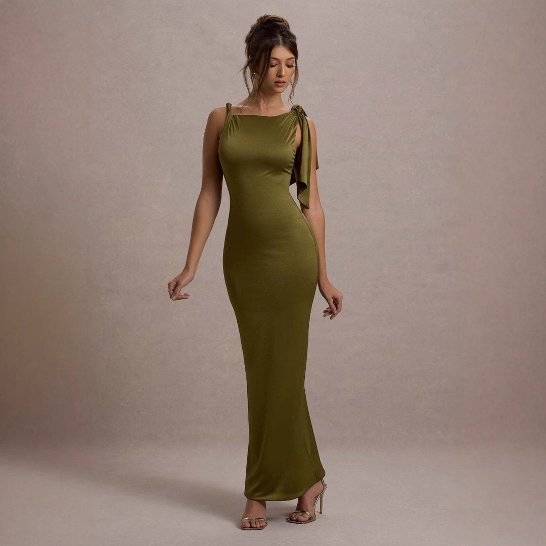 Damen Maxikleid mit asymmetrischem Trägerdesign und elegantem Silhouette EB