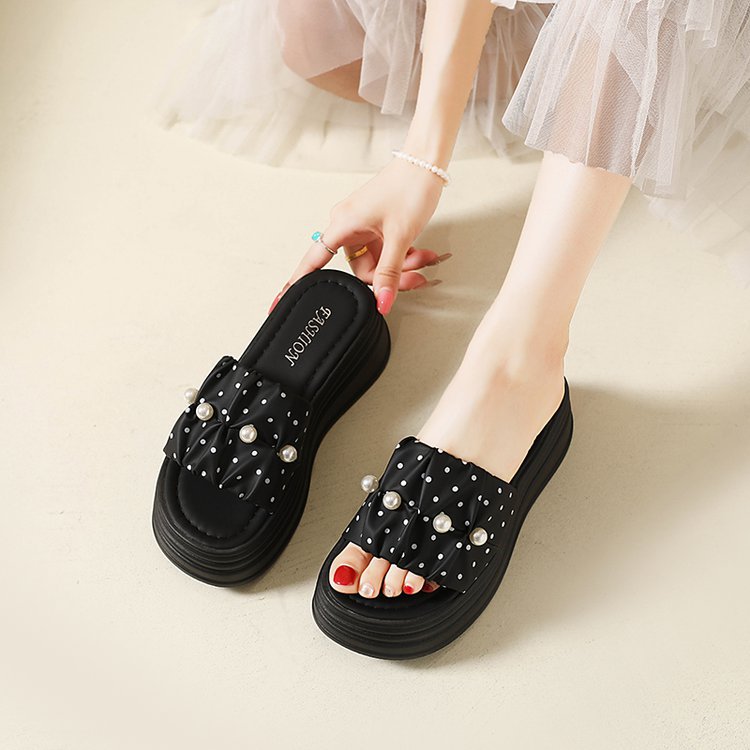 Damen elegante Plateausandalen mit Perlenschmuck EB