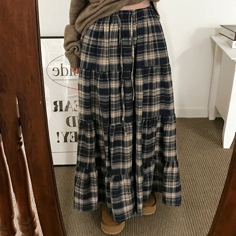 Damen Langer, karierter Maxi-Rock im Lagenlook EB