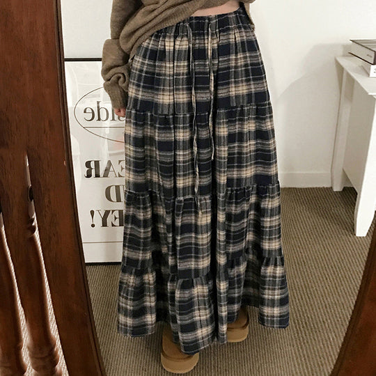 Damen Langer, karierter Maxi-Rock im Lagenlook EB