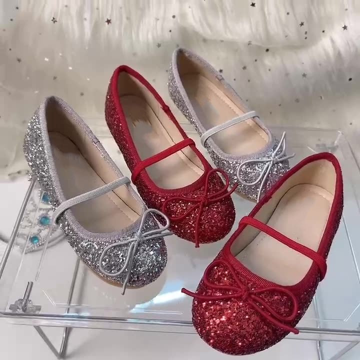 Mädchen Glitzernde Ballerinas mit dekorativer Schleifenverzierung EB