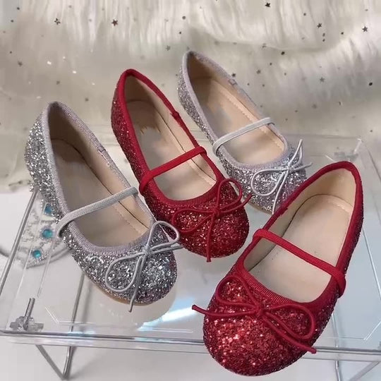 Mädchen Glitzernde Ballerinas mit dekorativer Schleifenverzierung EB