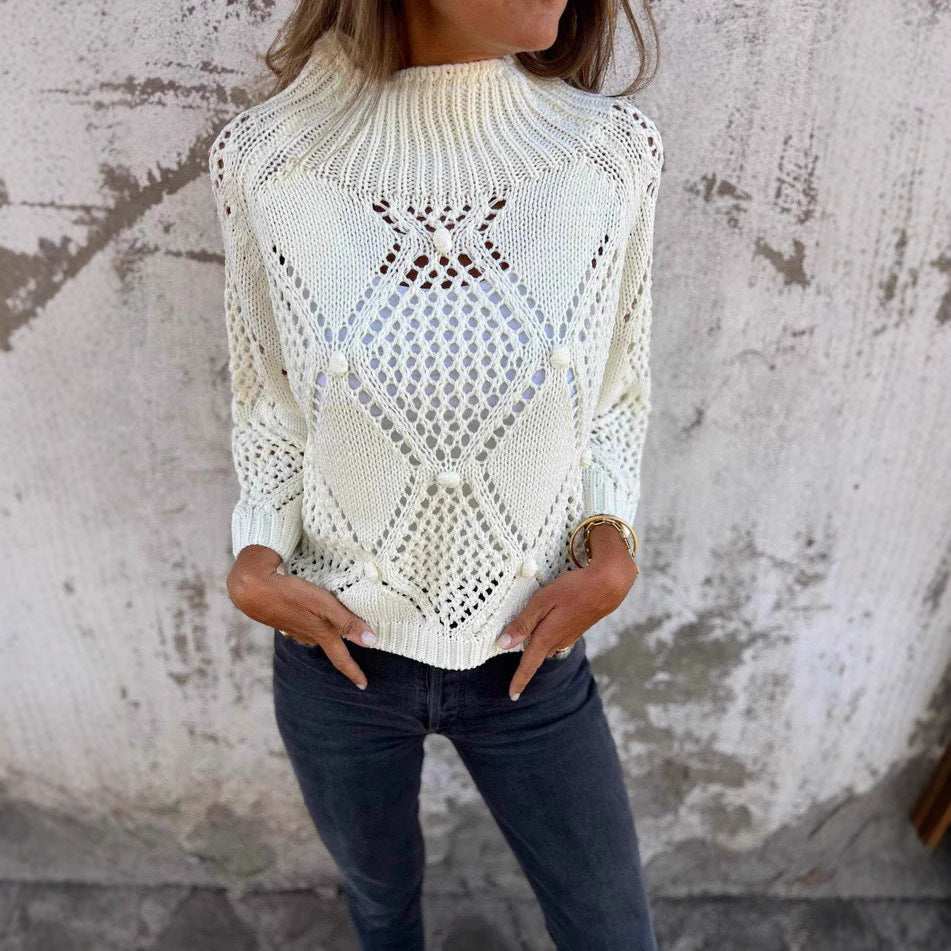 Damen luftiger Strickpullover mit kunstvollem Lochmuster EB
