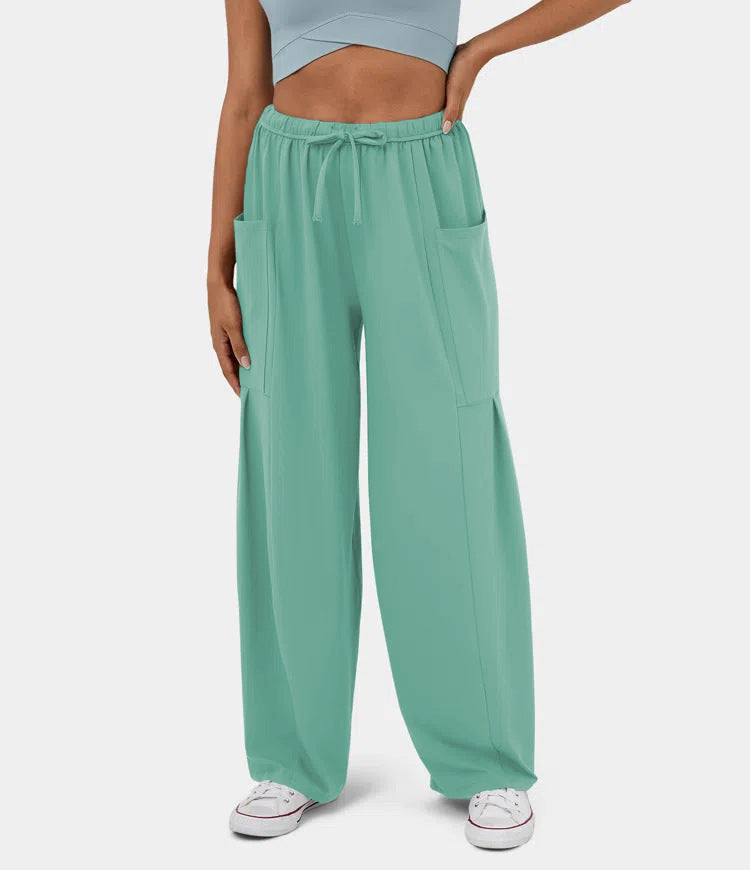 Damen Weite Freizeit-Hose mit elastischem Bund und praktischen Taschen EB