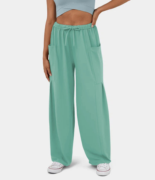 Damen Weite Freizeit-Hose mit elastischem Bund und praktischen Taschen EB