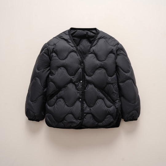 Damen gesteppte Daunenjacke mit modernen Wellenmustern und praktischen Taschen EB