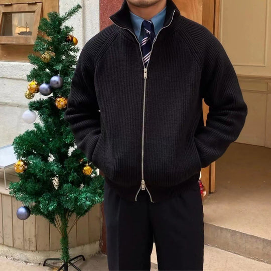 Herren hochwertige Strickjacke mit hohem Kragen und praktischen Reißverschluss EB