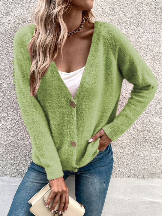 Damen kuscheliger V-Ausschnitt Cardigan mit Knopfdetails EB