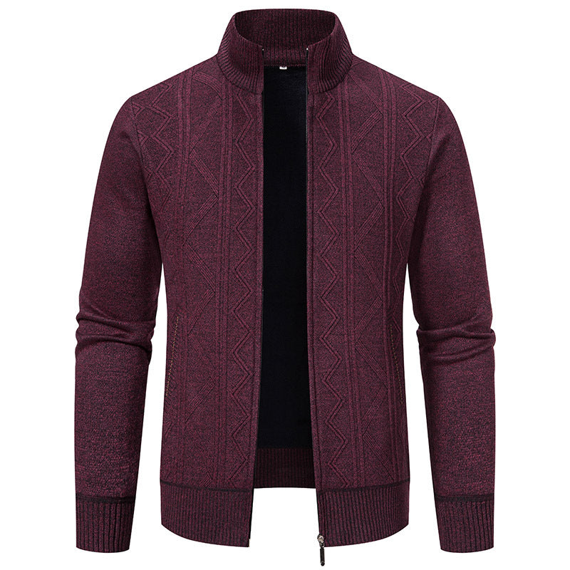Herren Strickjacke mit modernem Reißverschluss und dekorativem Muster EB