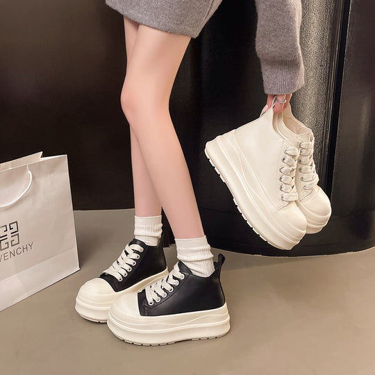 Damen modische Plateau-Hochschuh Sneakers mit dreifarbiger Sohle EB