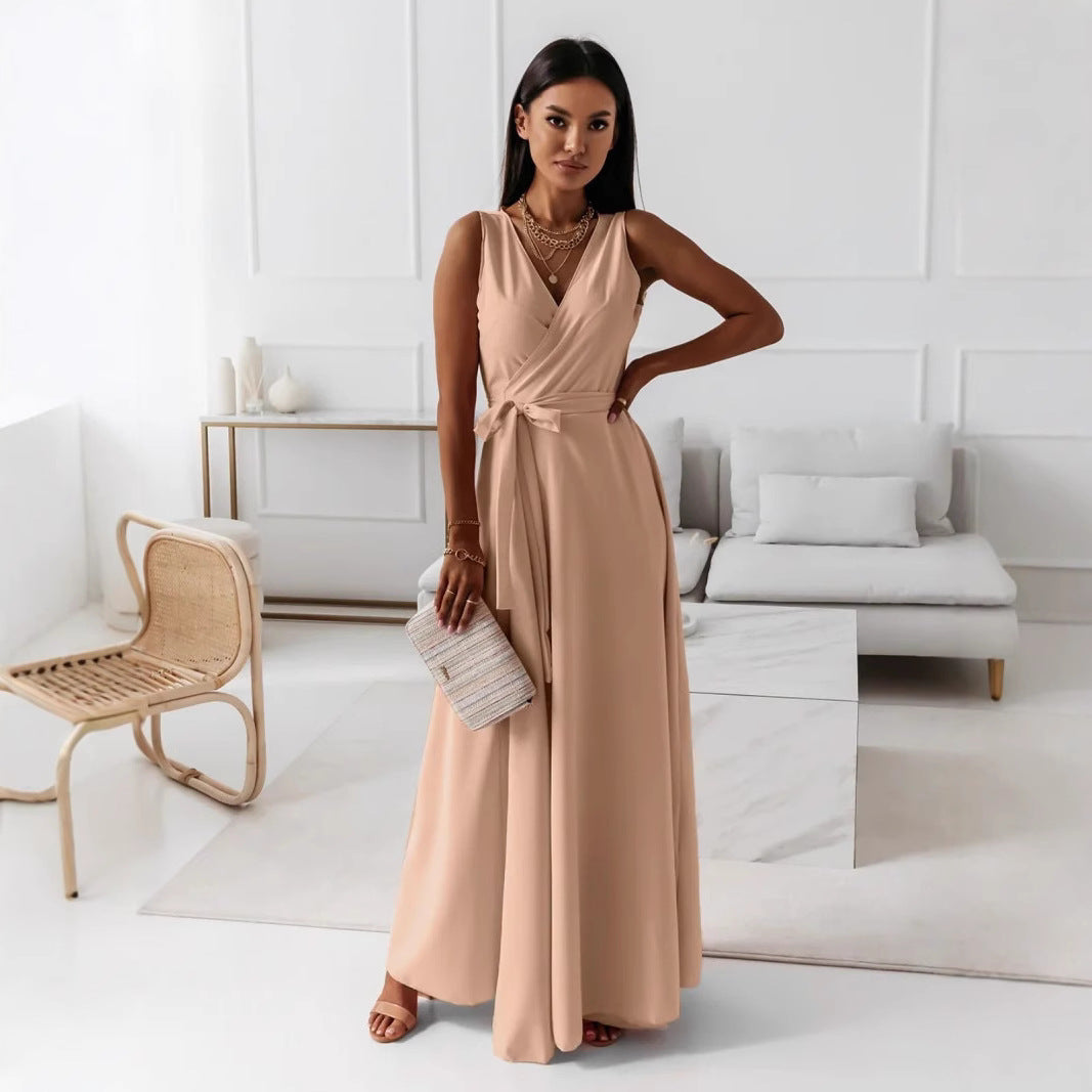 Damen elegantes Wickelkleid mit Taillengürtel EB