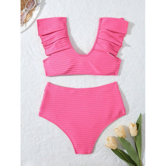 Damen Hochgeschnittener Bikini mit Rüschendetails EB