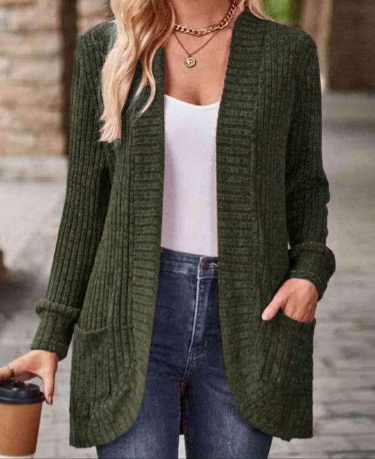 Damen Strickjacke mit offenen Front und praktischen Taschen EB