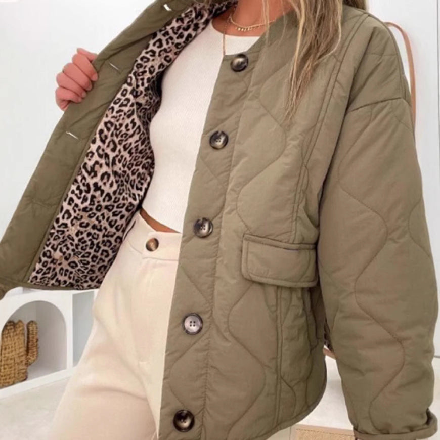 Damen Steppjacke mit leopardemuster Detail EB