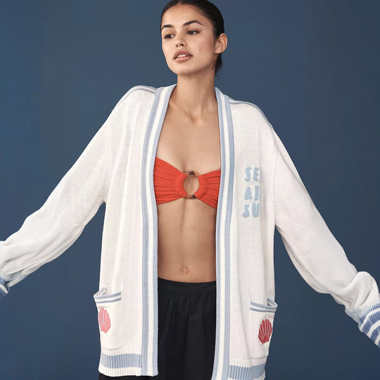 Damen Oversize Strickcardigan mit maritimen Applikationen EB