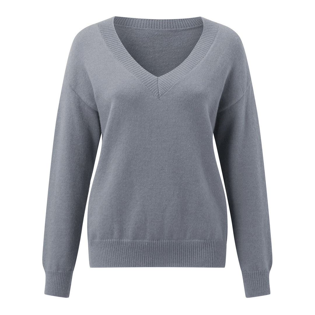 Damen V-Ausschnitt Strickpullover in feiner Wollqualität EB