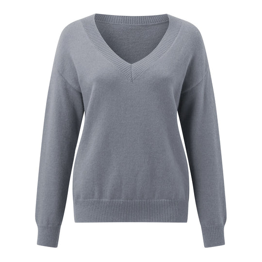 Damen V-Ausschnitt Strickpullover in feiner Wollqualität EB