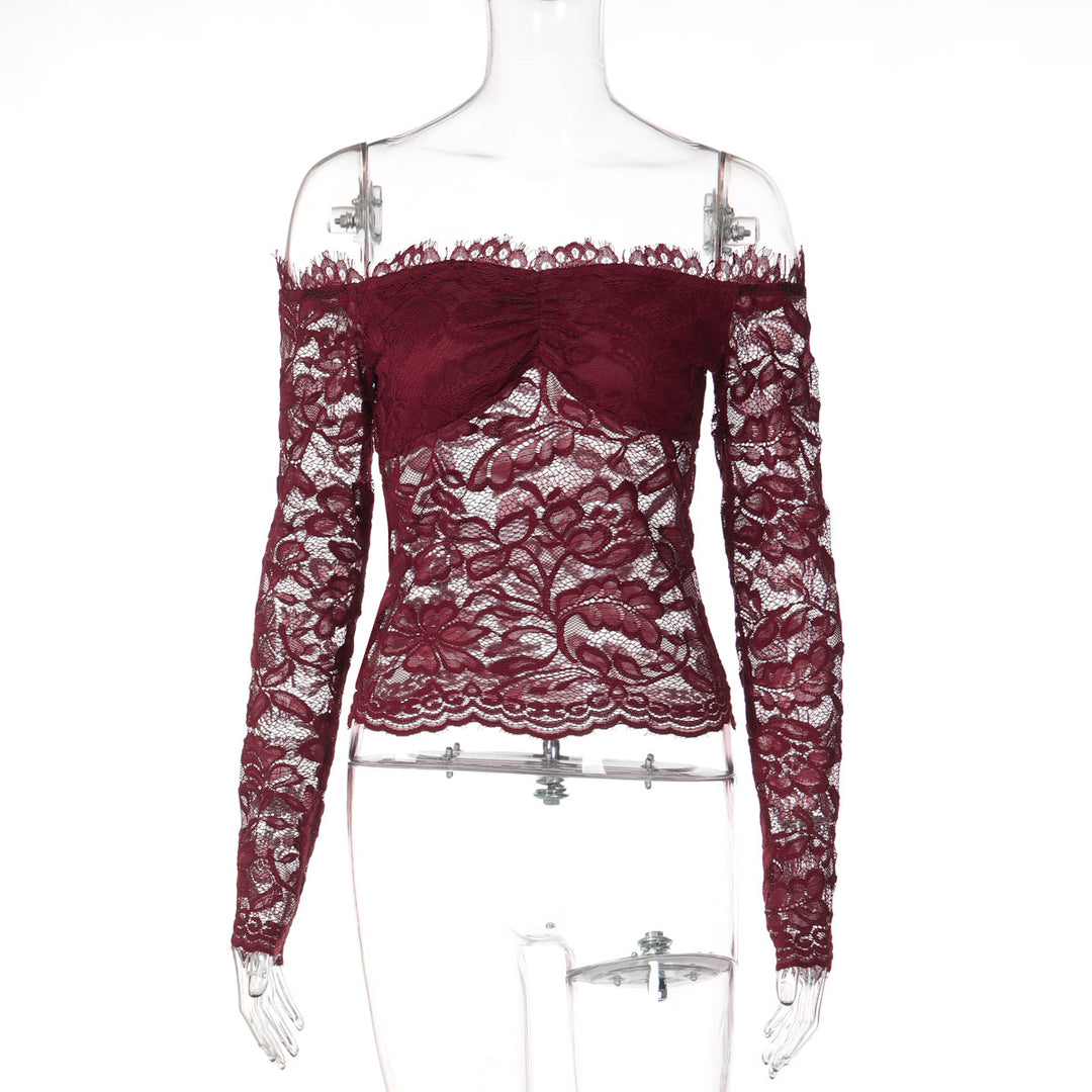 Damen Spitzencrop-Top mit Off-Shoulder Design und Rüschendetails EB