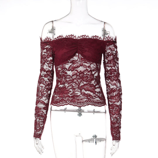 Damen Spitzencrop-Top mit Off-Shoulder Design und Rüschendetails EB