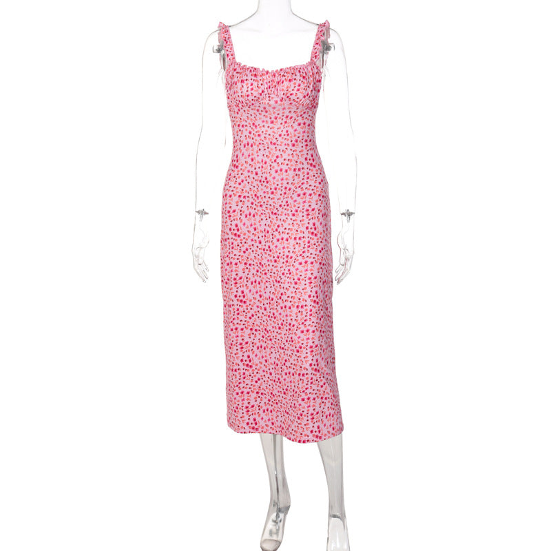 Damen Midi-Kleid mit fröhlichem Punktmuster und Raffdetails EB