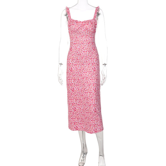 Damen Midi-Kleid mit fröhlichem Punktmuster und Raffdetails EB