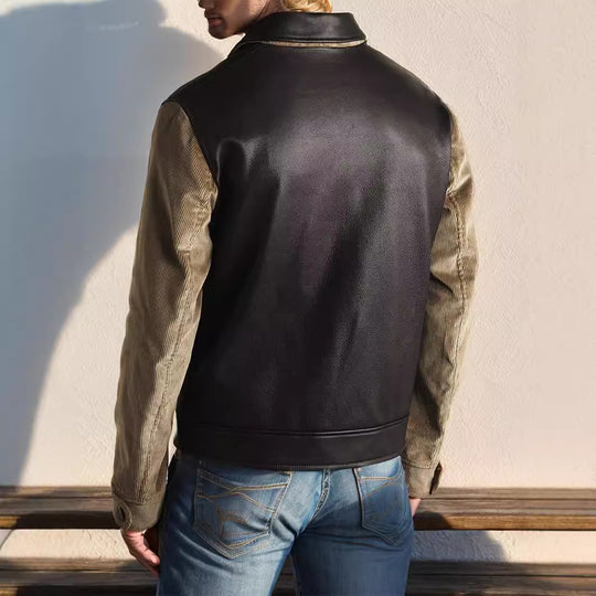 Herren modische Kunstlederjacke im modernen Design mit strukturierten Ärmeln EB