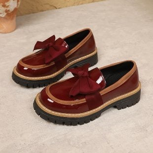 Damen Modische Loafers mit dekorativem Schleifendetail EB