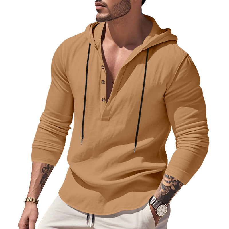 Herren nan lässiges Kapuzenshirt mit Knopfleiste und schmaler Passform EB