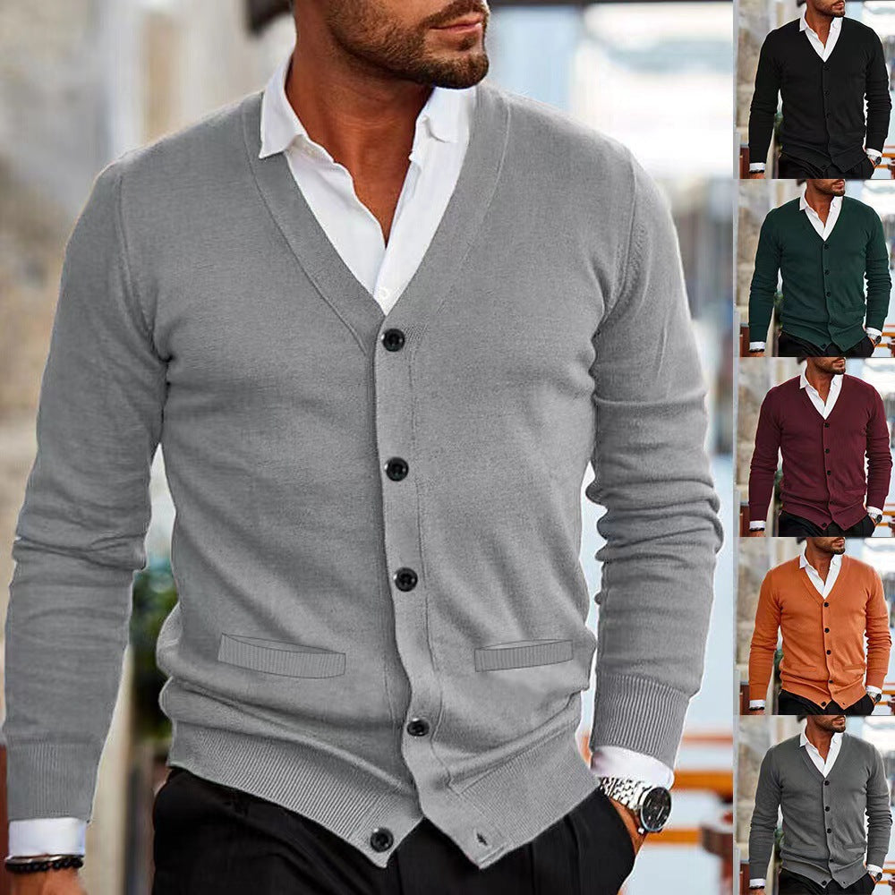 Herren nan Feinstrick V-Ausschnitt Cardigan mit Knopfleiste und Eingrifftaschen EB