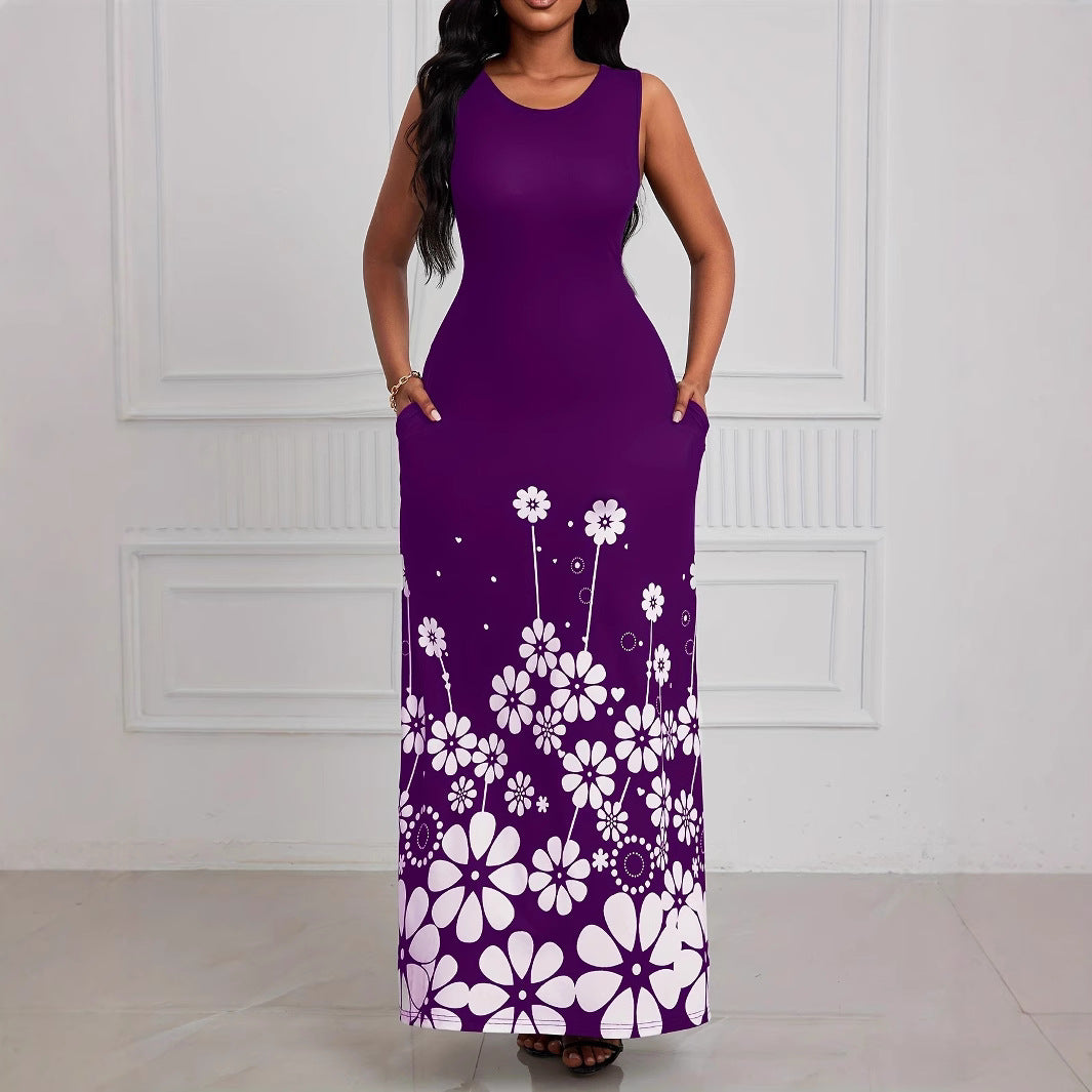 Damen Maxikleid mit floralem Muster und praktischen Seitentaschen EB