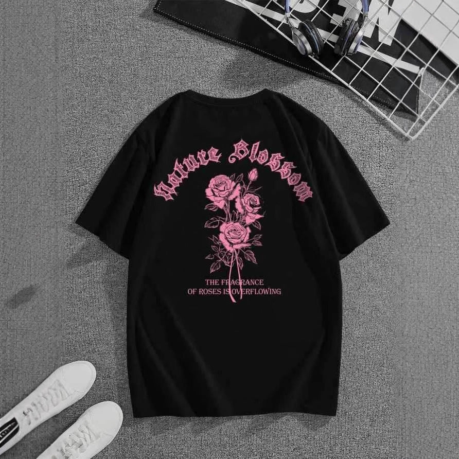 Damen T-Shirt mit floralem Motiv und kreativem Schriftzug EB