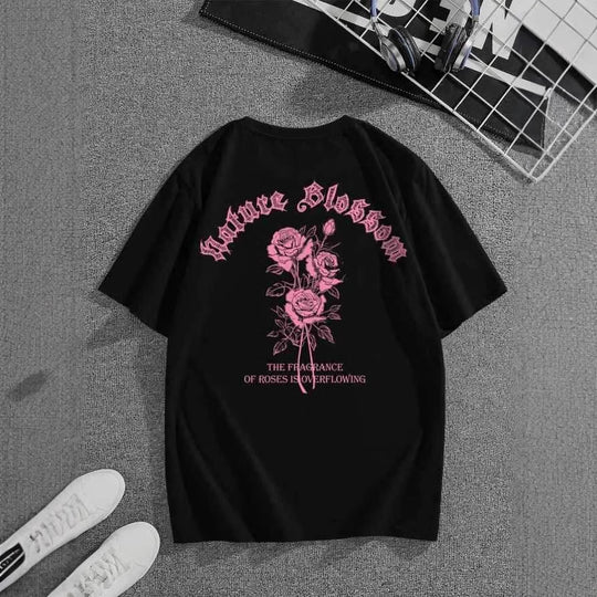 Damen T-Shirt mit floralem Motiv und kreativem Schriftzug EB